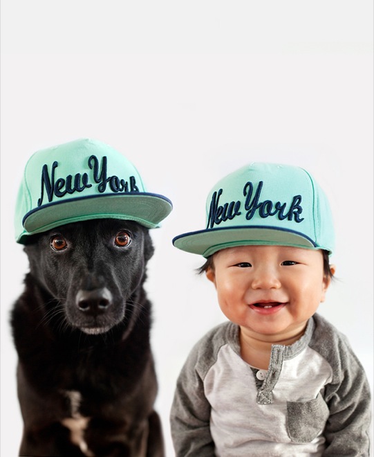 мальчик и собака в кепках
